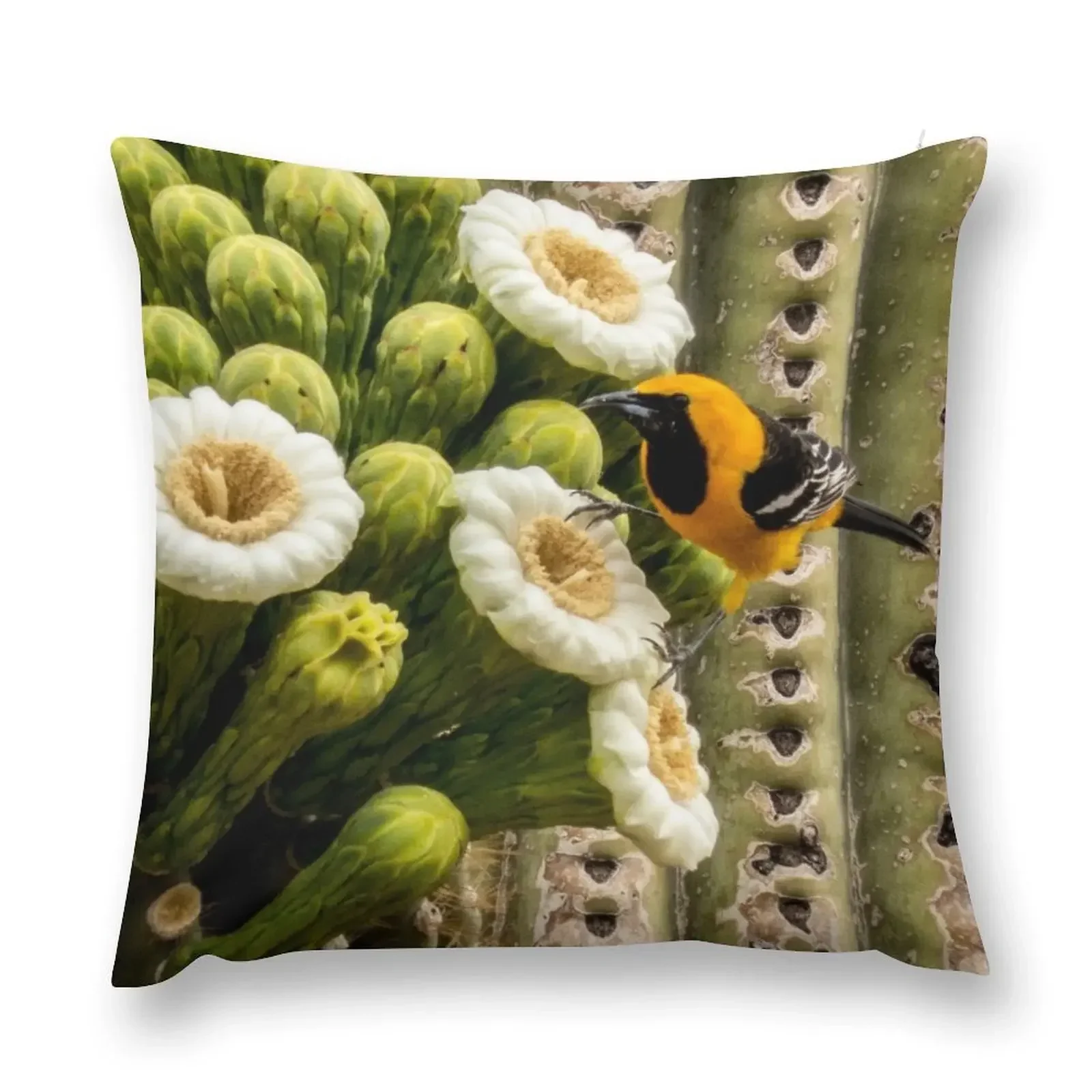 

Hooded Oriole on a Saguaro Blossom Throw Pillow Christmas Covers pillow cover luxury Luxury Pillow Cover