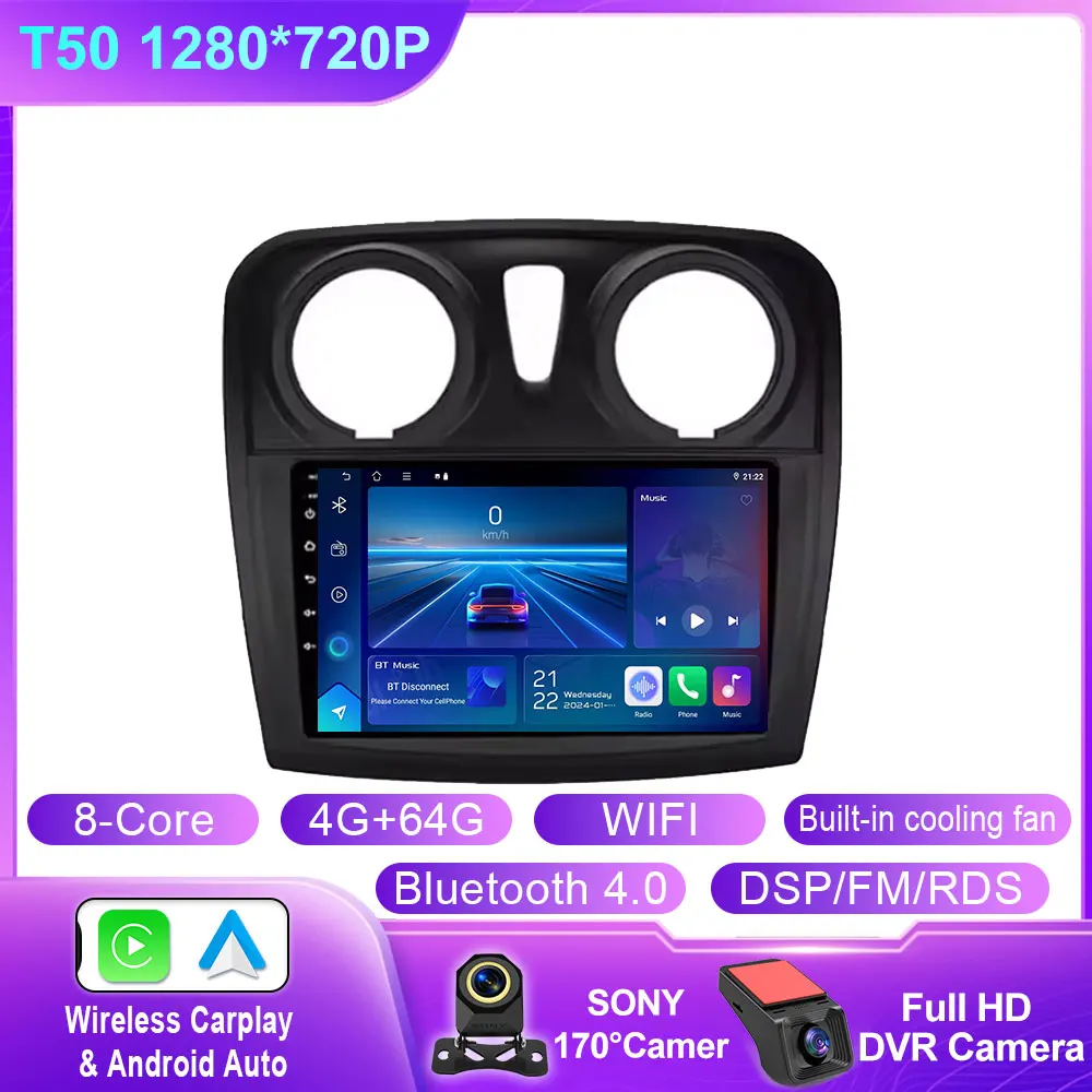 Android 14 Carplay Auto Voor Renault Logan 2 Sandero 2 2012-2016 2017 2018 2019 Autoradio Multimedia Speler stereo GPS WIFI DPS