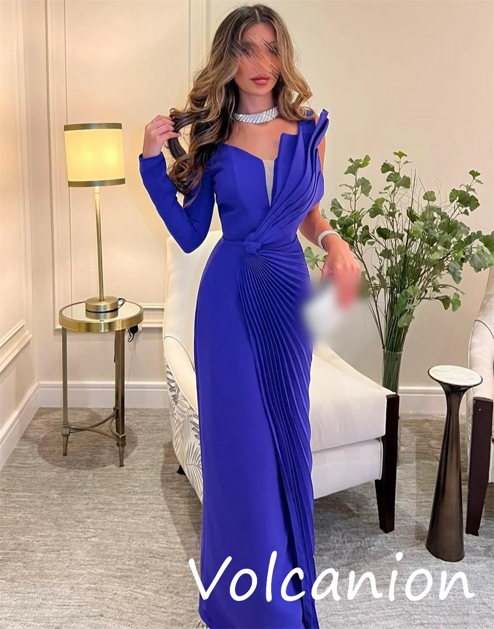 Customized Fashion Elegant Jersey Pleat Straight V-neck Midi Dresses Bespoke Occasion Intricate Matching