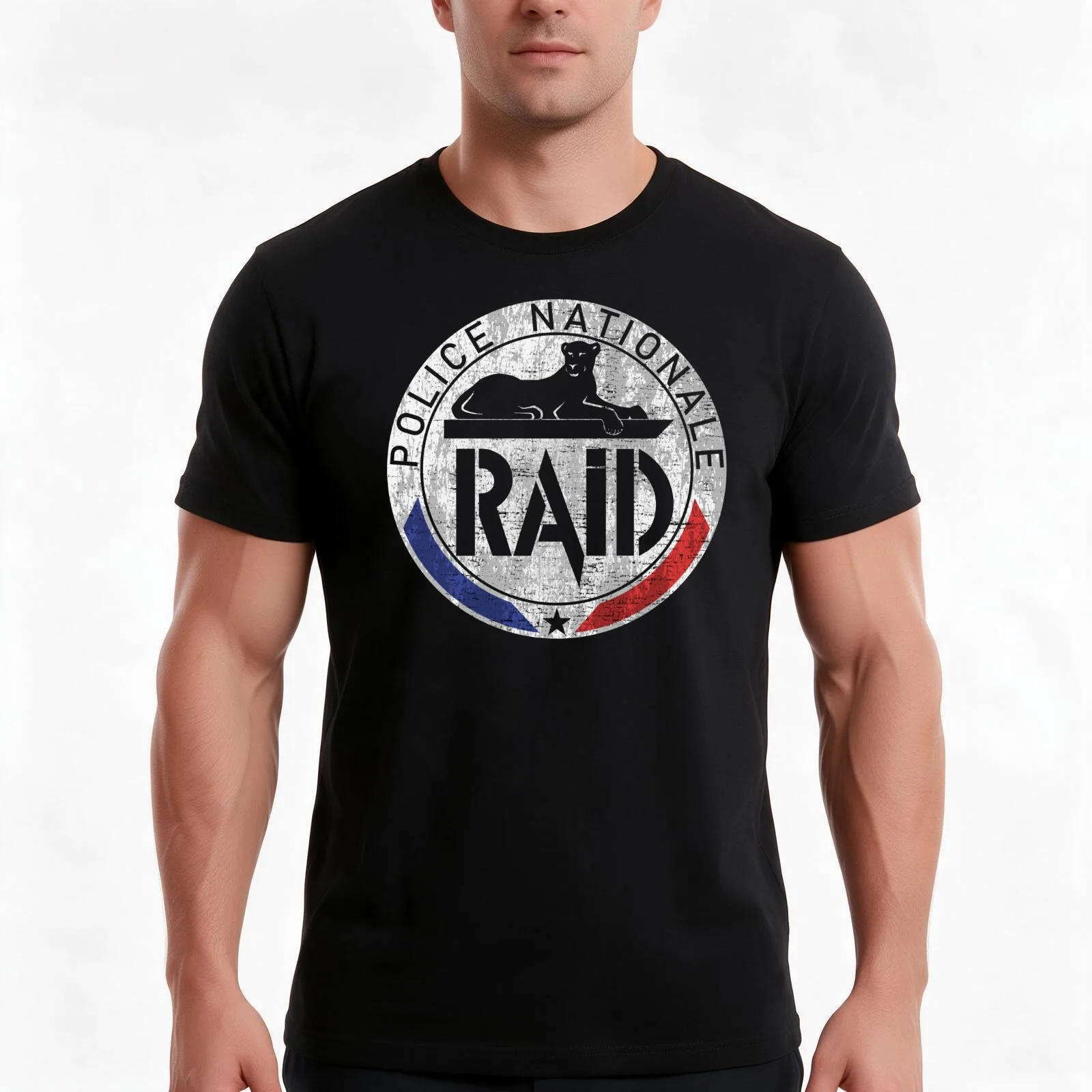 French Police RAID #3031 T-Shirt, Summer Casual Cotton Tee, Oversized Streetwear Tops, Vintage Graphic Print, Unisex Men Women