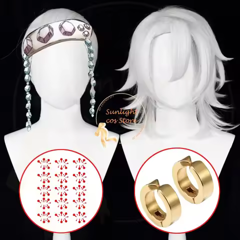 High Quality IN STOCK Anime Uzui Tengen Cosplay Wig Silver White Wig Heat Resistant Synthetic Hair Halloween Party Wig + Wig Cap