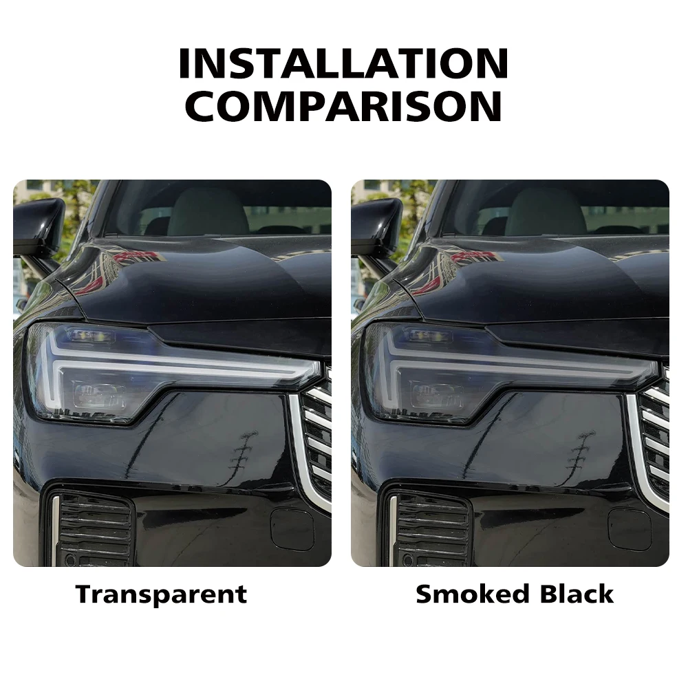 TPU High Gloss Car Headlight Protective Film for Volvo S90 2017-2026 Smoke Black Pre Cut Anti-Scratch Headlight Vinyl Wrap