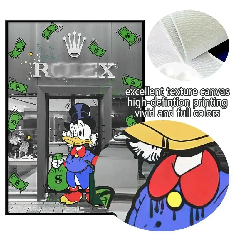 Disney Cartoon Mickey Mouse Role Donald Duck Poster for Wall Art Canvas Painting Funny Money Pictures Kids Bedroom Decoration