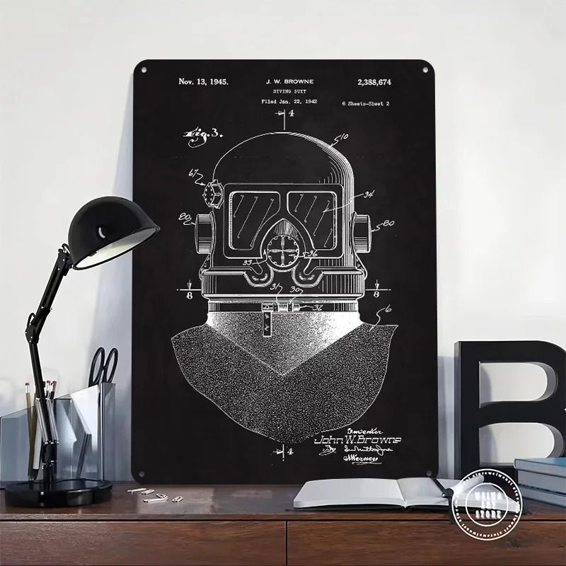 1945 Diving Suit Patent Poster Customized Vintage Metal Signs Wall Art Retro Tin Plaque for Mancave Decoration Room Home Decor