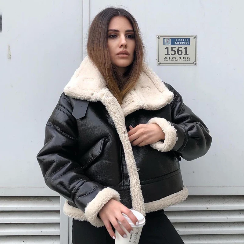 Imagem -05 - Jaqueta Grossa de Shearling Quente para Mulheres Forro de Pele de Cordeiro Falso Cabolsa Punk Moda de Rua Cabolsa para Meninas Jaqueta Inverno 2023