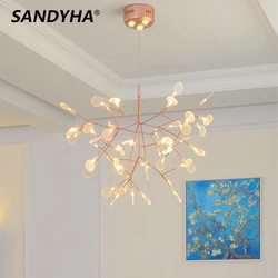 SANDYHA Nordic Chandeliers Firefly Shaped Design Iron Art Pendant Lamps for Living Room Dining Table Lighting Bedroom Decoration