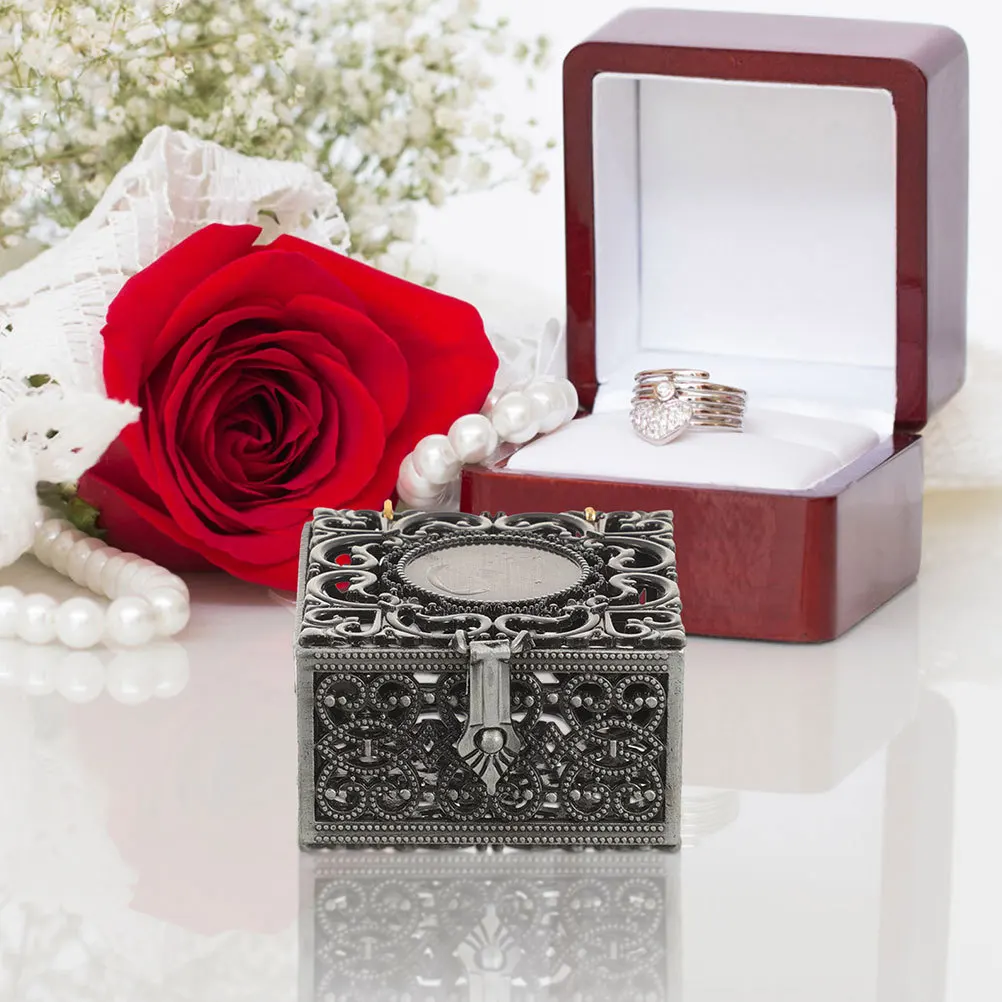 

Vintage Rosary Jewelry Box Metal Sturdy Keepsake Case Hollow Design For Necklace Ring Earring Storage Catholic Christian