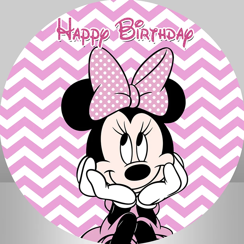Menina chá de bebê minnie mouse círculo redondo pano de fundo dos desenhos animados flor arco aniversário photobooth mesa cilindro cobre