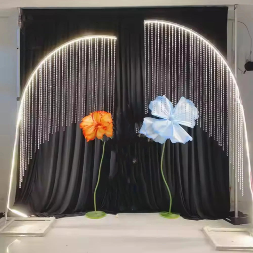 2pcs 200x100cm  Metal Arch LED Light Crystal Bead Decorative Backdrop Stand Arch For Wedding Party Decor