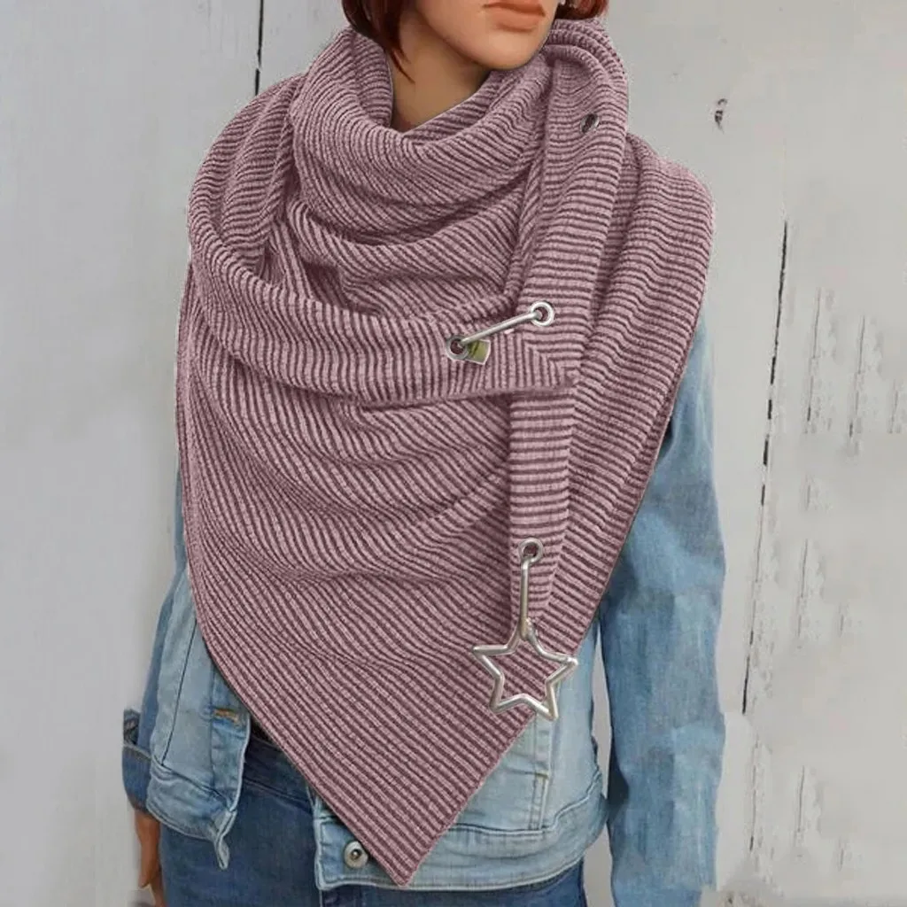 Winter Women Scarf Wrap Warm Scarves Women Solid Scarf Fashion Retro Female Multi-Purpose Shawl Scarf Button Wrap Shawls