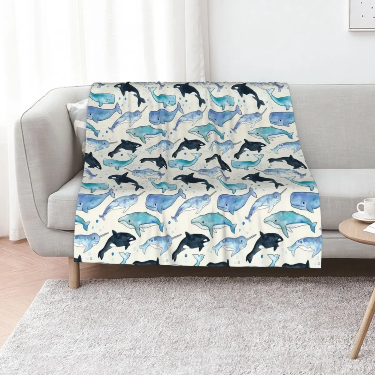 Whales, Orcas & Narwhals Throw Blanket Flannel Flannel Fabric Large Designers Summer Soft Beds Blankets