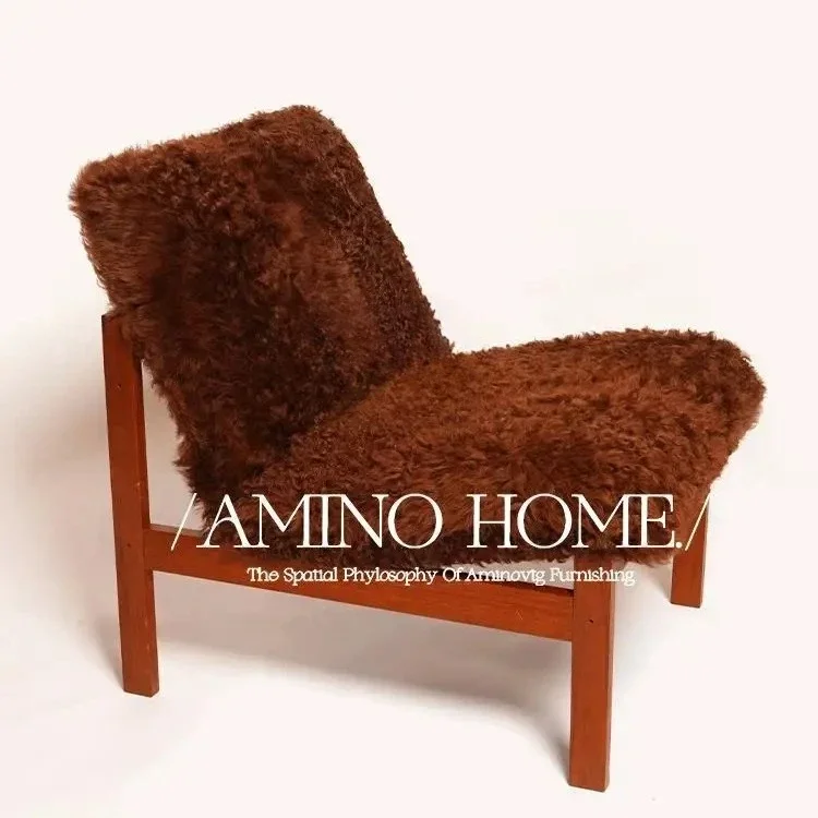 

Medieval single sofa household living room small apartment retro style solid wood lazy leisure chair lamb wool