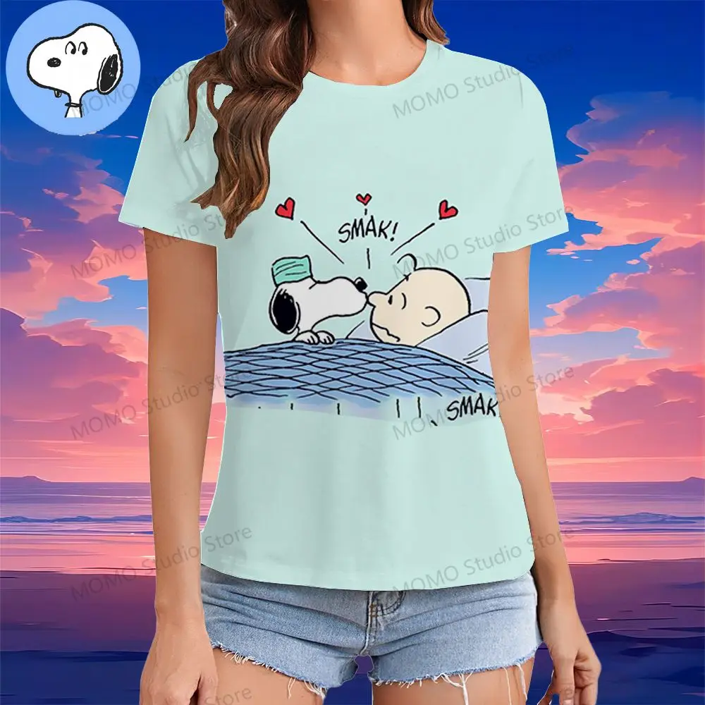 Anime Snoopy 3D Print 2024 Women\'s Clothes O-Neck Y2k Tshirt XS-3XL T-shirt Kawaii Casual Tops Summer Tees Short Sleeve Fashion