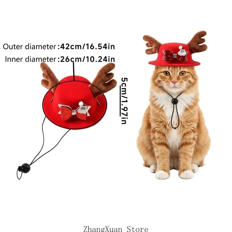 Weihnachtskostüm-Mütze, Pet Antler Cosplay-Zubehör, Katzen- und Hunde-Fotobekleidung 3XUF – Detail 8