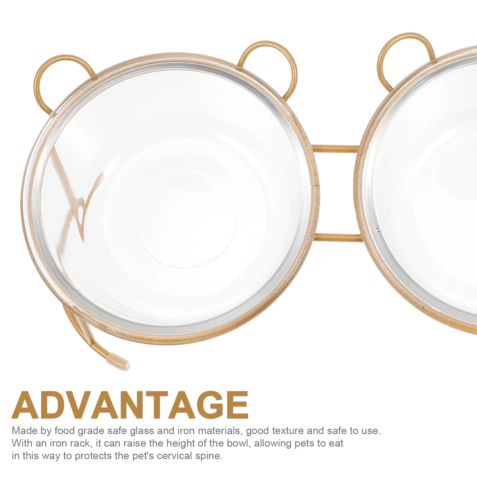 

1Set Double Glass Cat Bowl Food Grade Material Raised Dog Food Bowl with Stand for Pets Cervical Protection Compact Pet Feeding