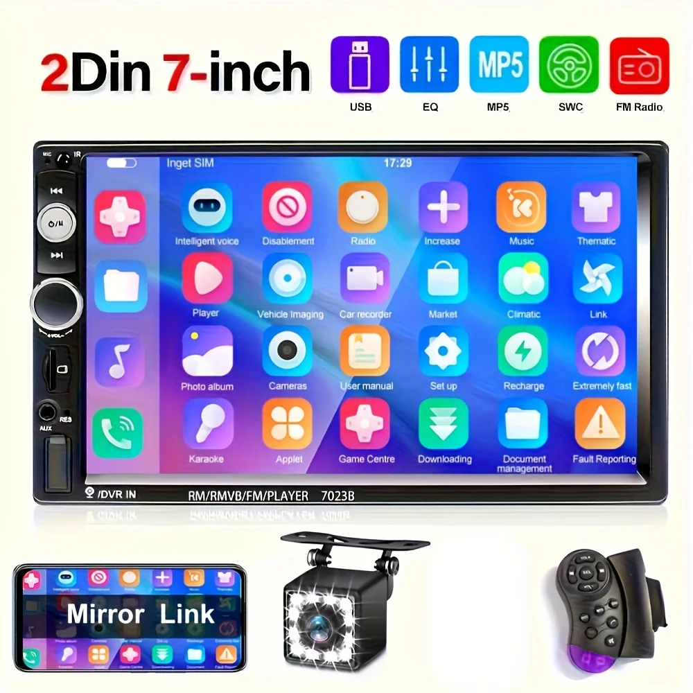 

7-дюймовый HD-сенсорный экран, автомобильная стереосистема, аудио, двойной Din, беспроводной мультимедийный плеер с зеркальной связью, USB, FM-радио