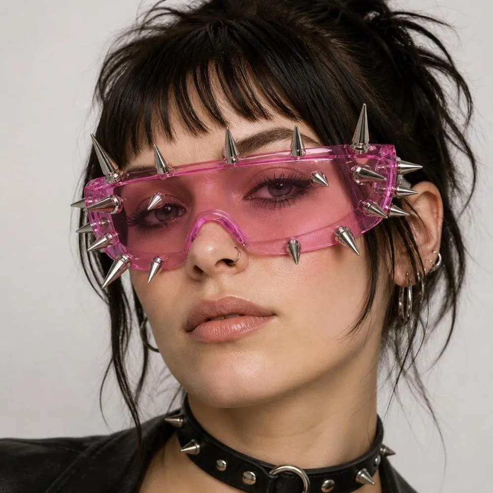Retro Steampunk Sunglasses Unique Individualistic Oversized Sun Glasses Exaggerated UV Protection Halloween Rivet Sunglasses