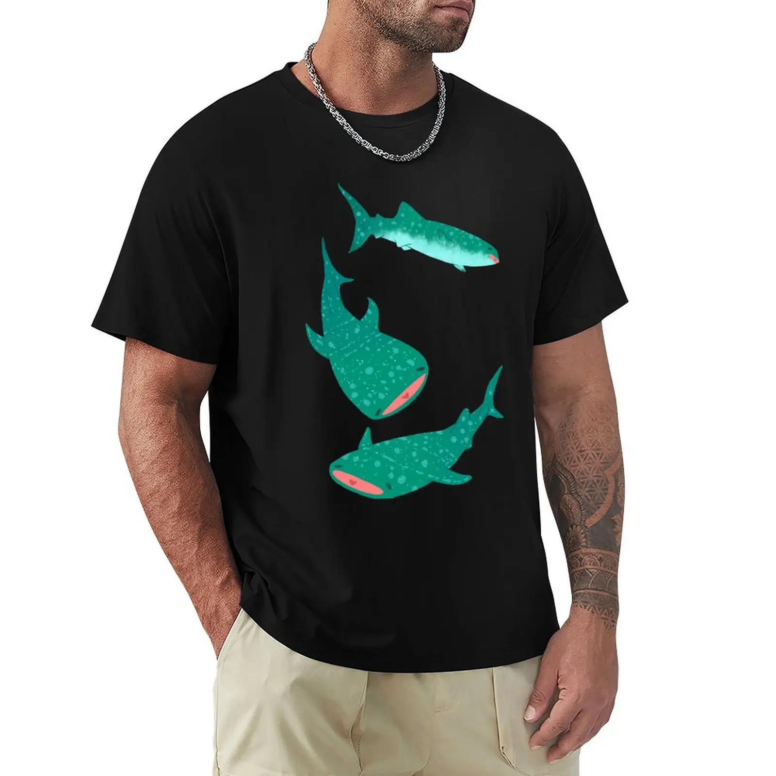 Teal Whale Shark T-Shirt Basic Crew Neck Short Sleeve Top