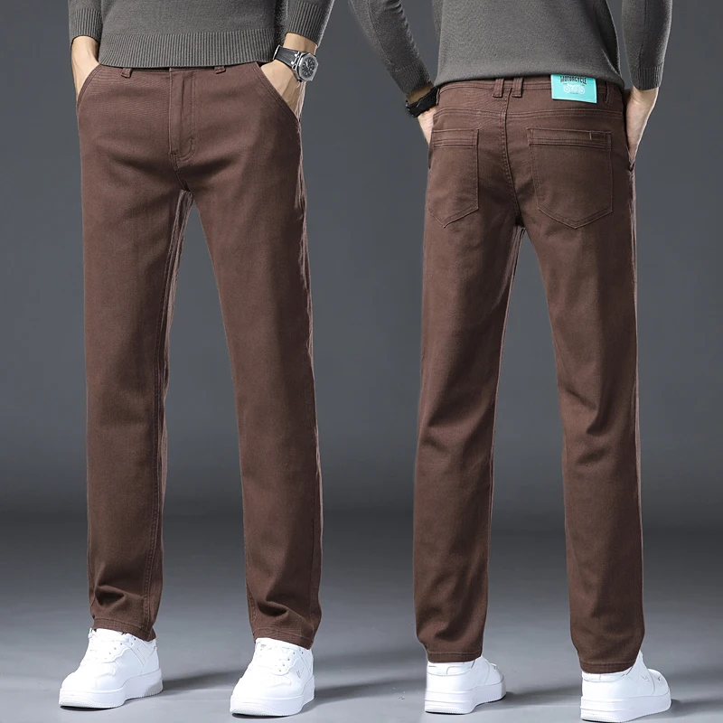 Classic Style 3 Colors Autumn Men's Slim Brown Jeans High Quality Business Casual High Stretch Denim Pants Male Brand Trousers