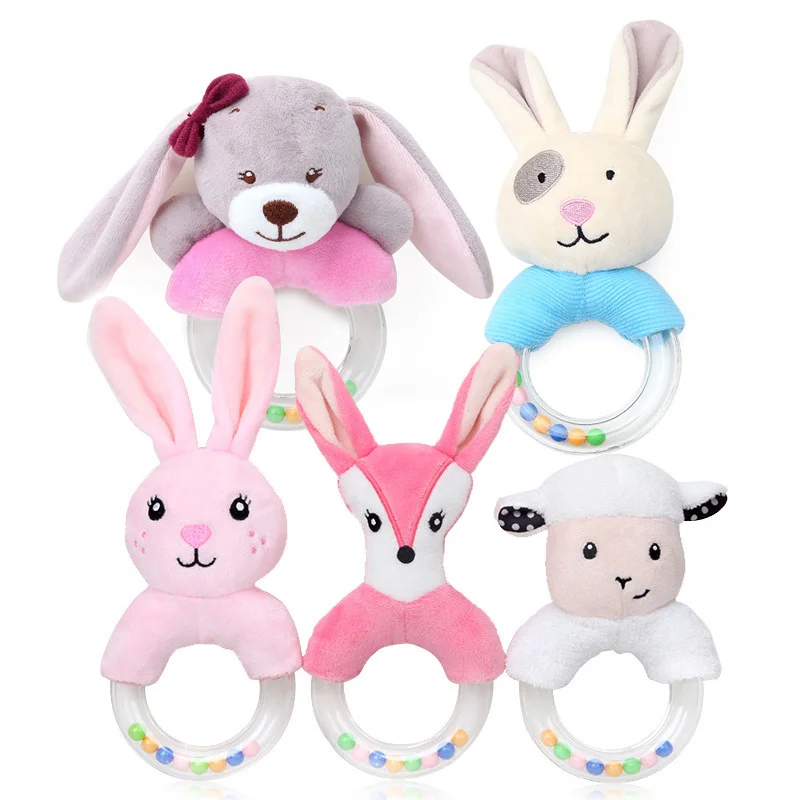 

Cute and Creative Cartoon Hand Cranked Circle Rabbit Colored Bead Hand Cranked Bell Baby Plush Toy