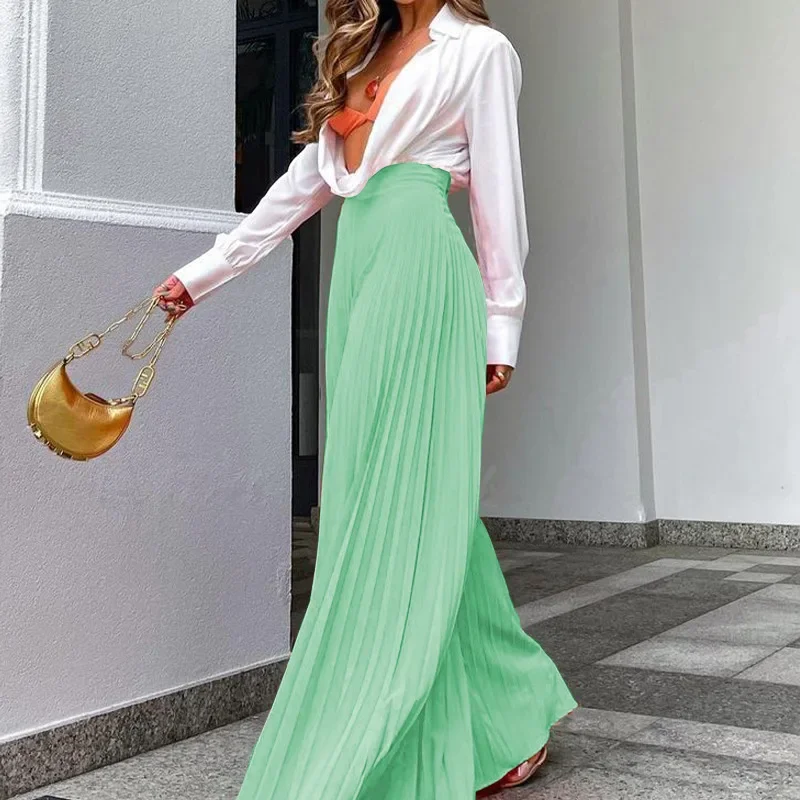 2024 Spring Autumn Women\'s Clothing Solid Color Fashion Elegant Pleated High Waist Long Wide-Leg Pants Temperament And Fashion