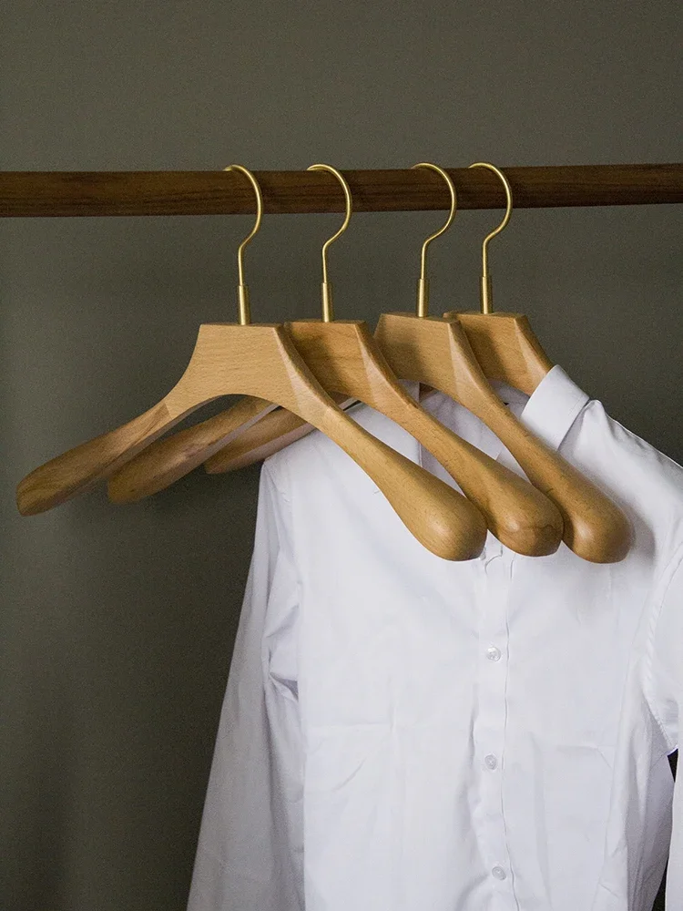 High End Beech Coat Hanger, Household German Solid Wood, Brass Hook, Clothing Store, Hotel Wood, Big Coat Hanger, 1Pc