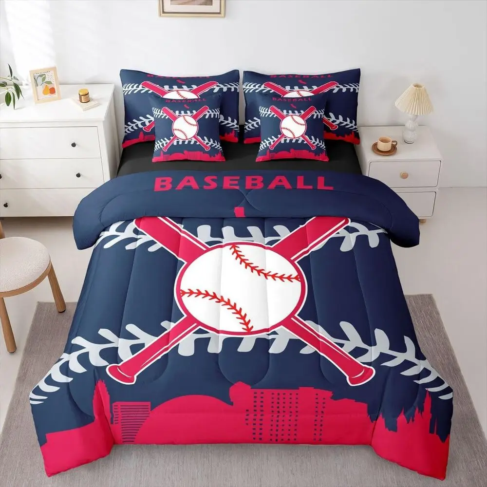 

King Size Baseball Bedding Set with Sheet, Pillowcases, and Cushion Covers for Kids and Adults