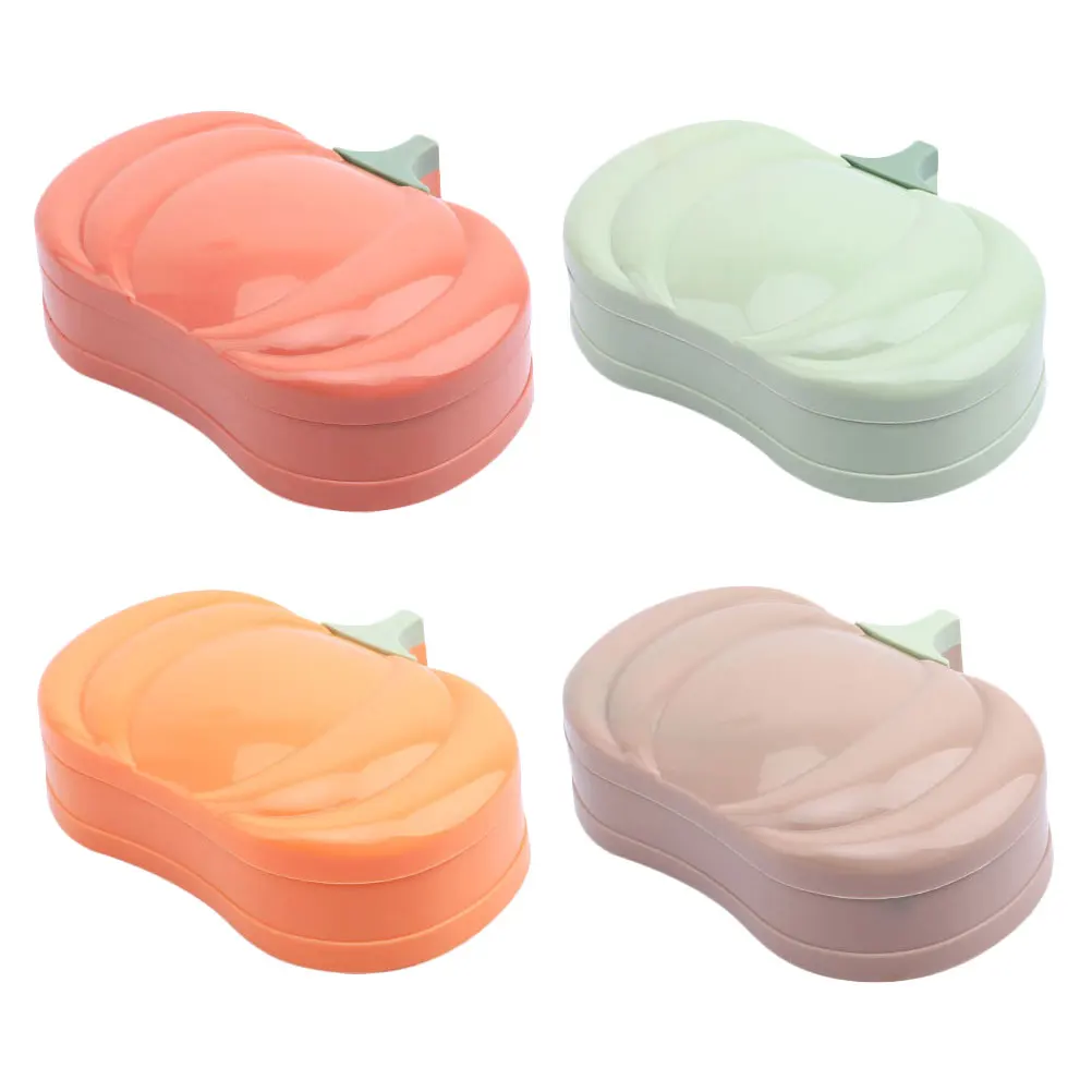 

4pcs Soap Storage Box Pumpkin Shape Soap Dish With Lid Drain Shelf Box Toilet Bathroom Creative Soap Holder Container Dust Proof