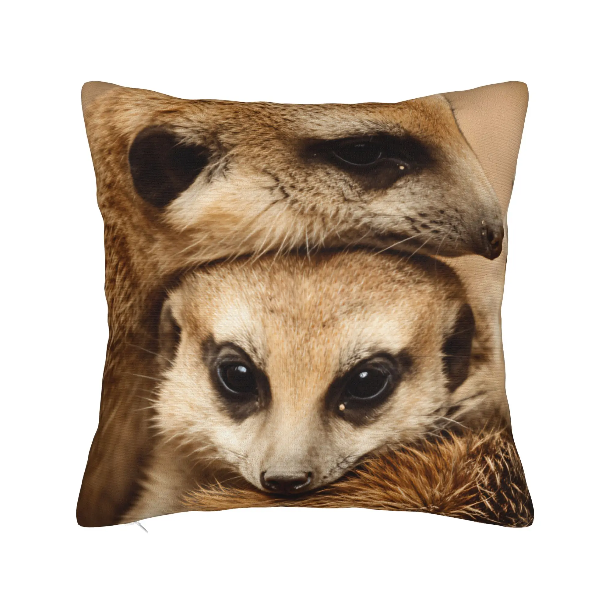 Pillow Cover Two Meerkats Cuddling Close Animal Photo  Retro Trendy Pillow Case For Living Room Sofa Pillowcases