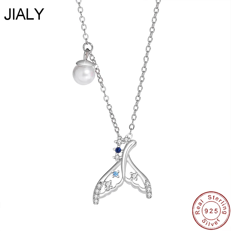 NEW European S925 Sterling Silver Necklace AAA CZ Mermaid Tail For Women Birthday Party Gift Jewelry