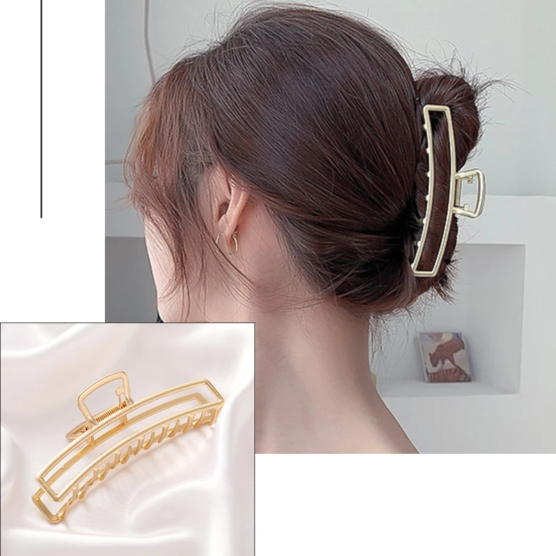 Trendy Eenvoudige Metalen Grote Haar Klauw Krab Voor Vrouwen Koreaanse Geometrische Zilver Kleur Haar Clips Haarspeld Hoofdband Haaraccessoires