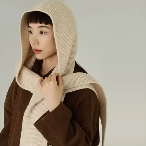 Imagen 2 del producto 100% bufanda grande de lana para mujer, pasamontañas con capucha de gran tamaño, gorro de invierno, protección para los oídos, gorros de bombardero cálidos a prueba de viento, gorros de moda