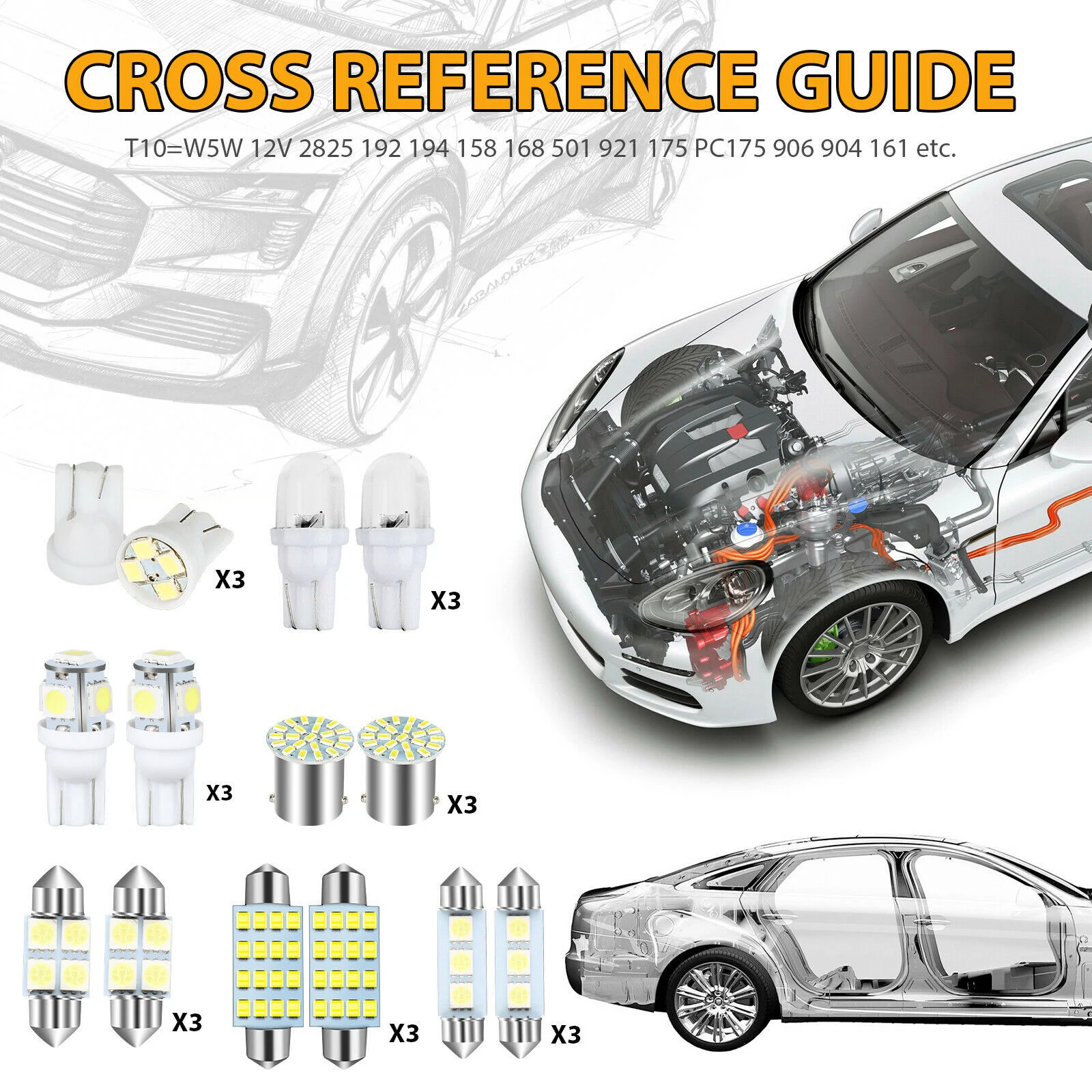 مجموعة مصابيح ليد للسيارة ، داخلية ، داخلية ، خريطة ، قبة ، جذع ، أضواء رخصة #5
