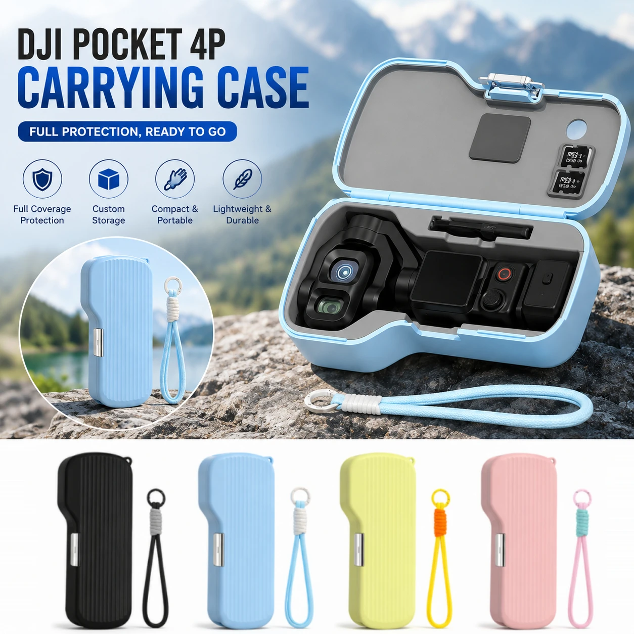 Storage Box for DJI Osmo Pocket 4P Full Coverage Flip-Open Protective Case with Wrist Strap Lens and Screen Guard Accessories