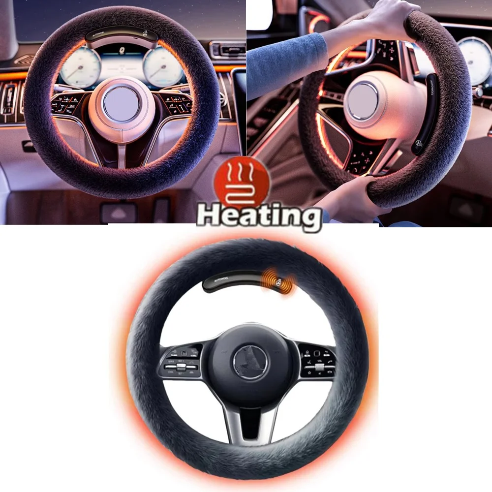 Leather Suede Winter Steering Wheel Cover Electrical  Heated Car Steering Wheel Wireless Warm Handlebar Cover Auto Interior