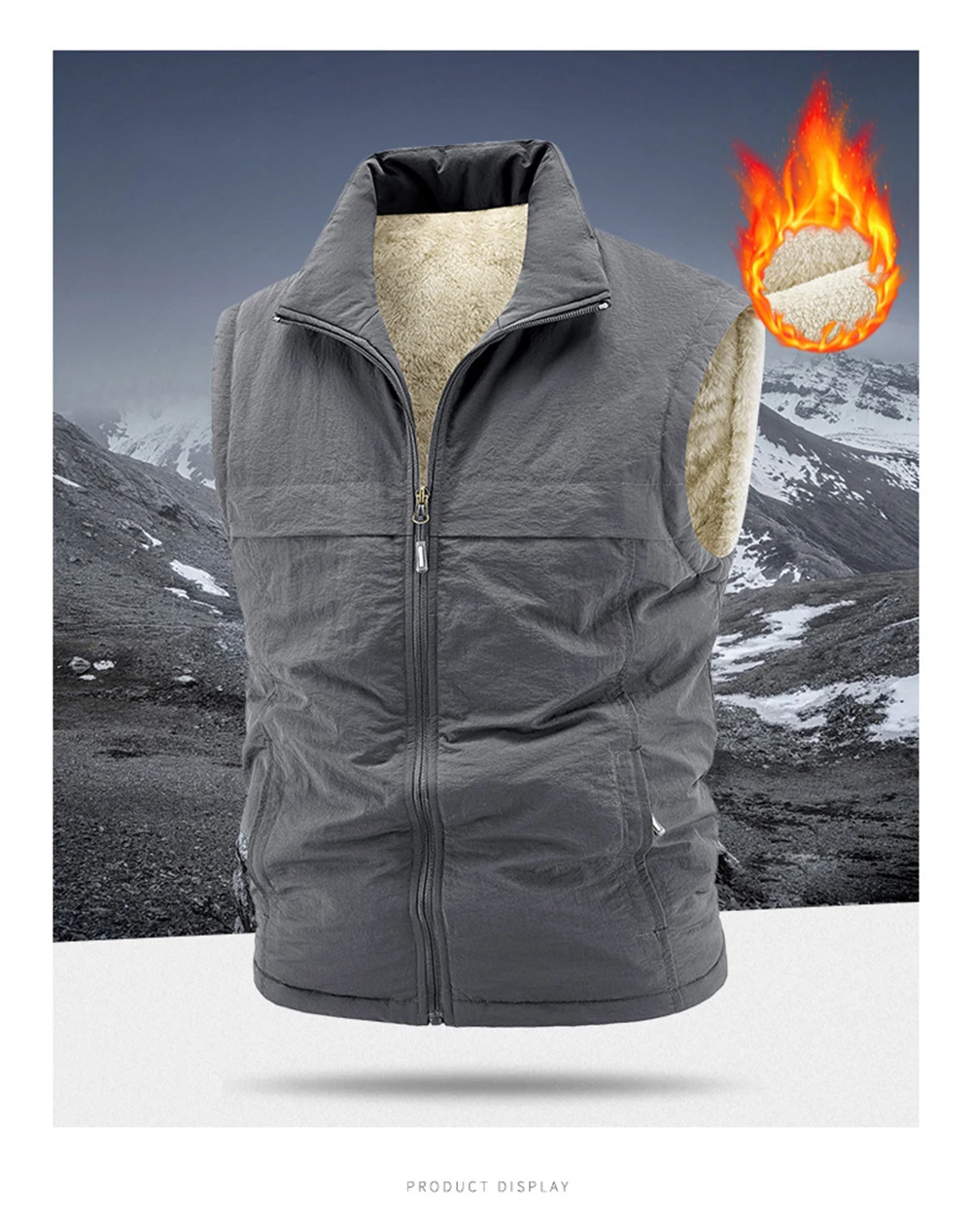 

Men's Fleece-Lined Thickened Cargo Lamb Wool Vest 2025 New Winter Zip Up Sleeveless Outerwear Warm Casual Jacket Male Tops