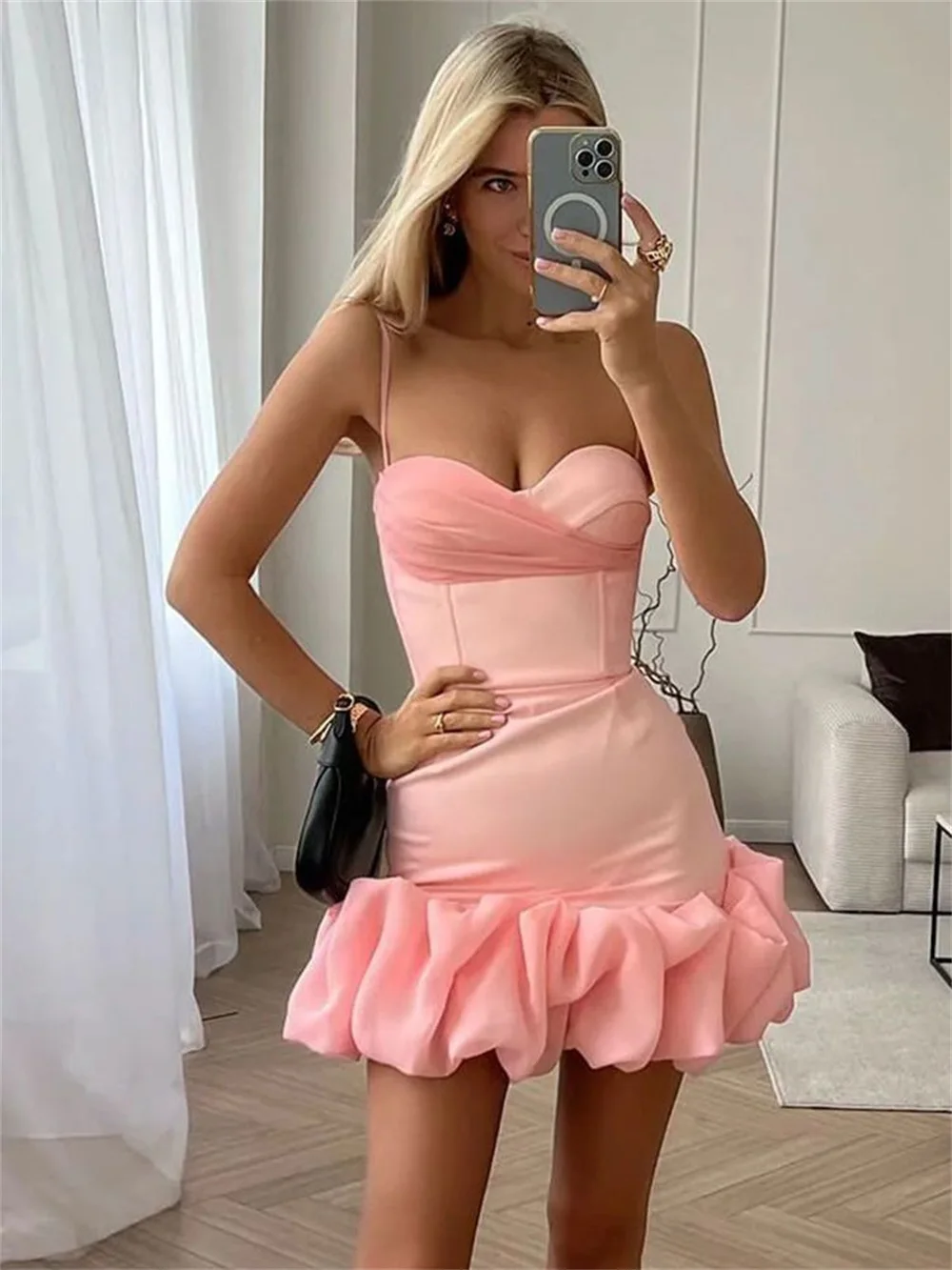 EINY ミニドレスy2k,ノースリーブ,タイト,ラインA,ショート,ウェディングドレス,カクテルドレス