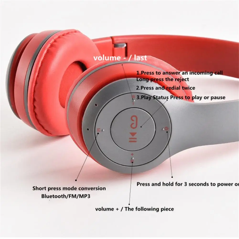 P47 Wireless Headsets On-Ear Stereo Earphones With Mic Longer Playtime USB Charging For Smart Phone Computer Laptop Accessories