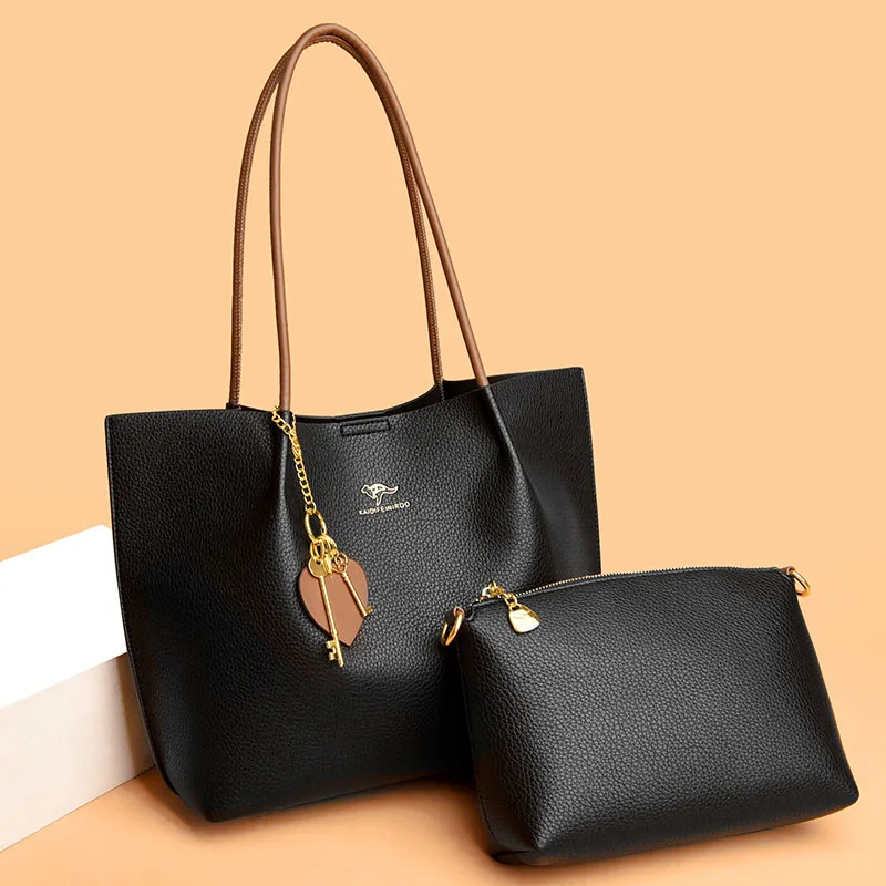 2023 Fashion Classic High Quality Soft Leather Women's Bag Women's Multi Pocket Shoulder Bag Luxury Designer Handbag 2-Piece Set