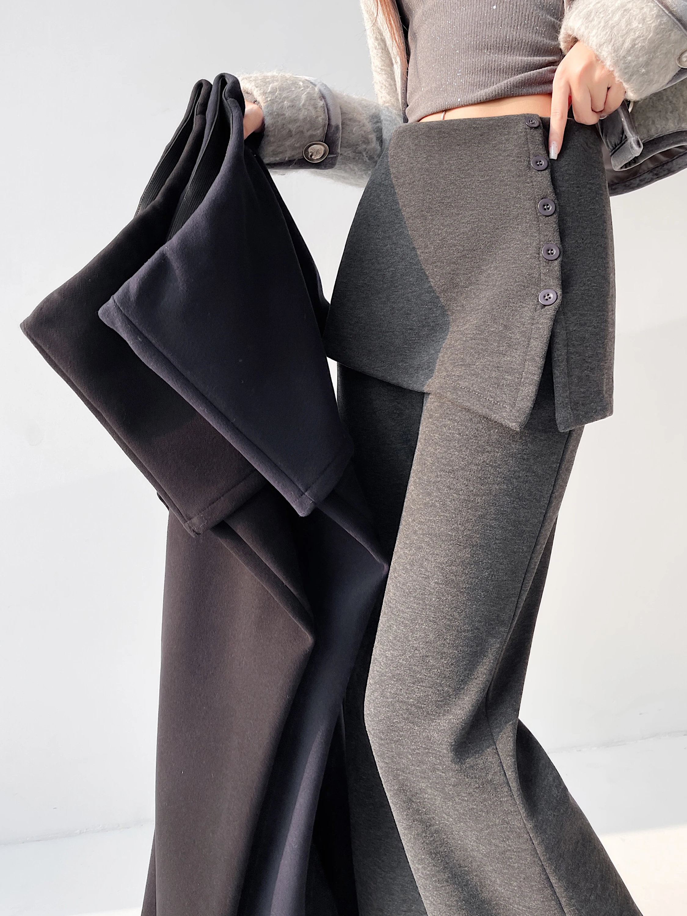 Calças de Cintura Alta e Pernas Largas para Mulheres, Estilo Casual, Comprimento até o Chão, Moda Coreana para o Dia a Dia