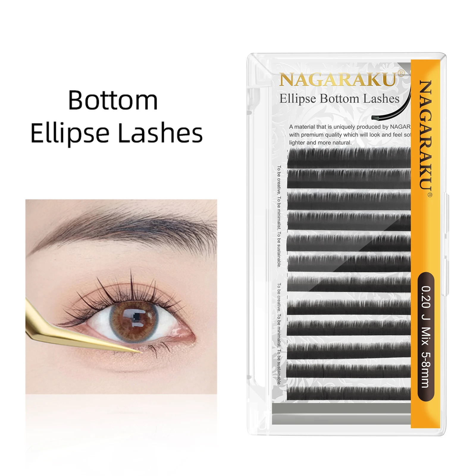 NAGARAKU Wimpernverlängerung für die untere Wimpernreihe, Ellipse Classic Curl, 5mm 6mm 7mm, schwarze Augenbrauenwimpern – Detail 2