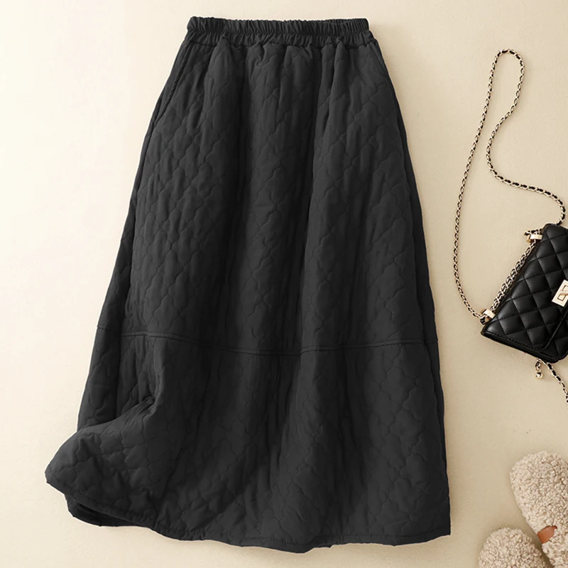 

Утепленная хлопковая свободная женская юбка на весну-осень-зиму, с высокой талией, А-силуэт, миди, однотонная, черная, с цветочным принтом