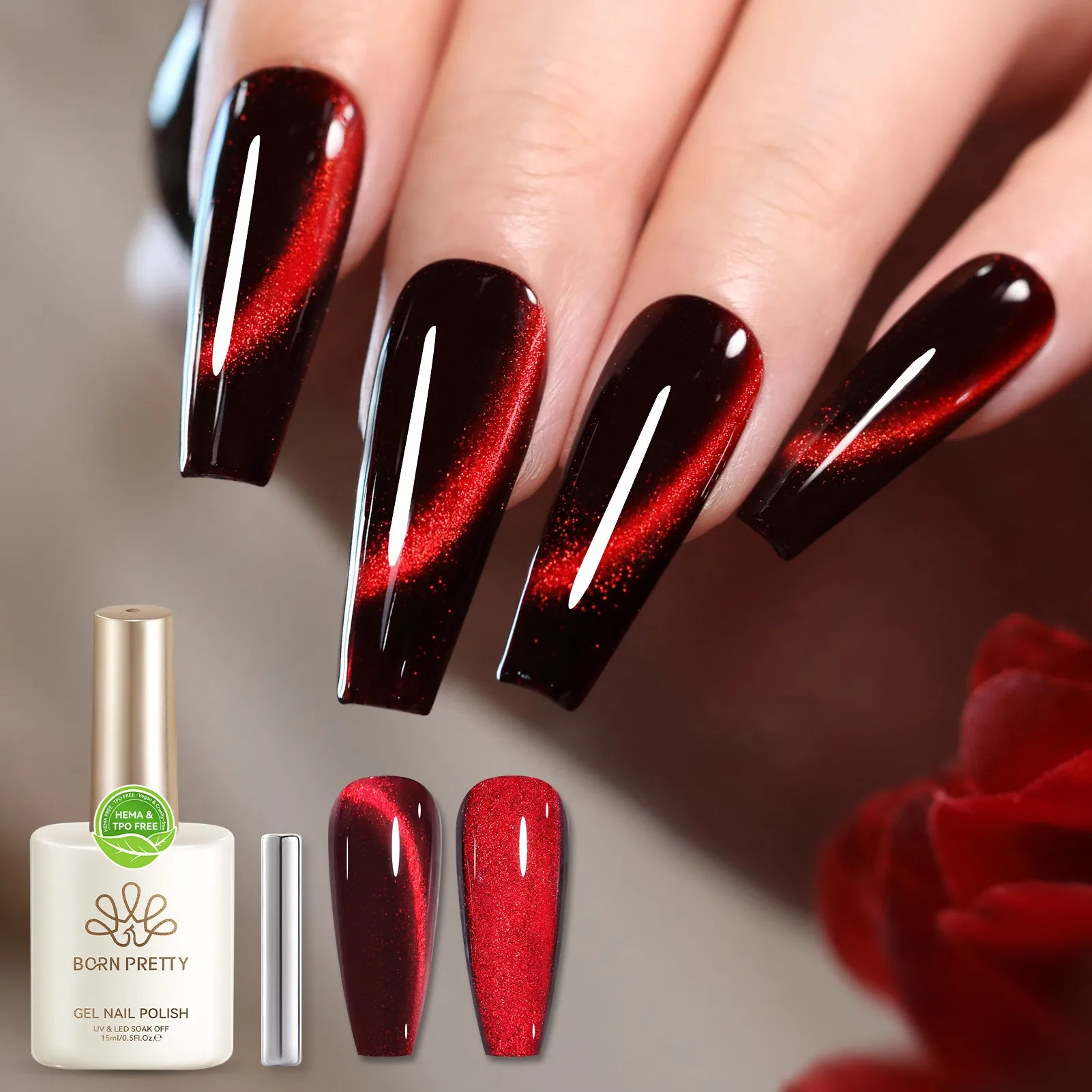 BORN PRETTY Guava Soda Gel Polish Colorato Gatto Effetto occhi magnetici Letto in vetro rosso verde Colorato Soak Off UV Semi permanente 15ml