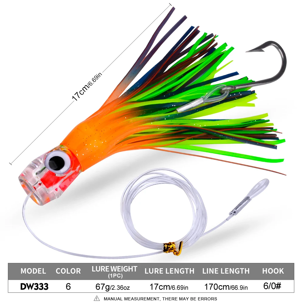 Proberos Set mit 6 Stück 9/8,7/6,7/6 Zoll Trolling-Köder für Marlin, Thunfisch, Delfin, Hai, Big Game, Tiefsee-Angelköder, inklusive Netzbeutel. – Detail 2