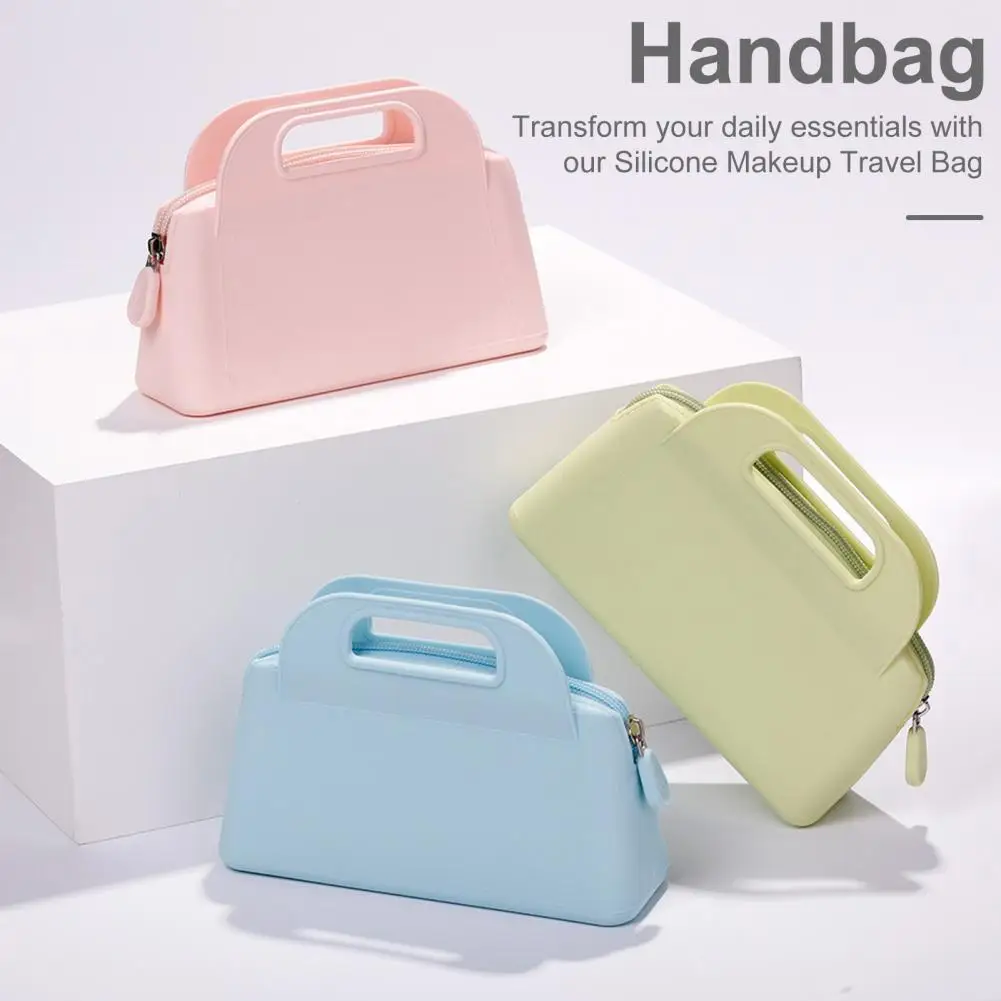 

Women Handbag With Double Handles Zipper Closure Smooth Silicone Waterproof Bag Solid Color Lady Commute Dating Travel Purse