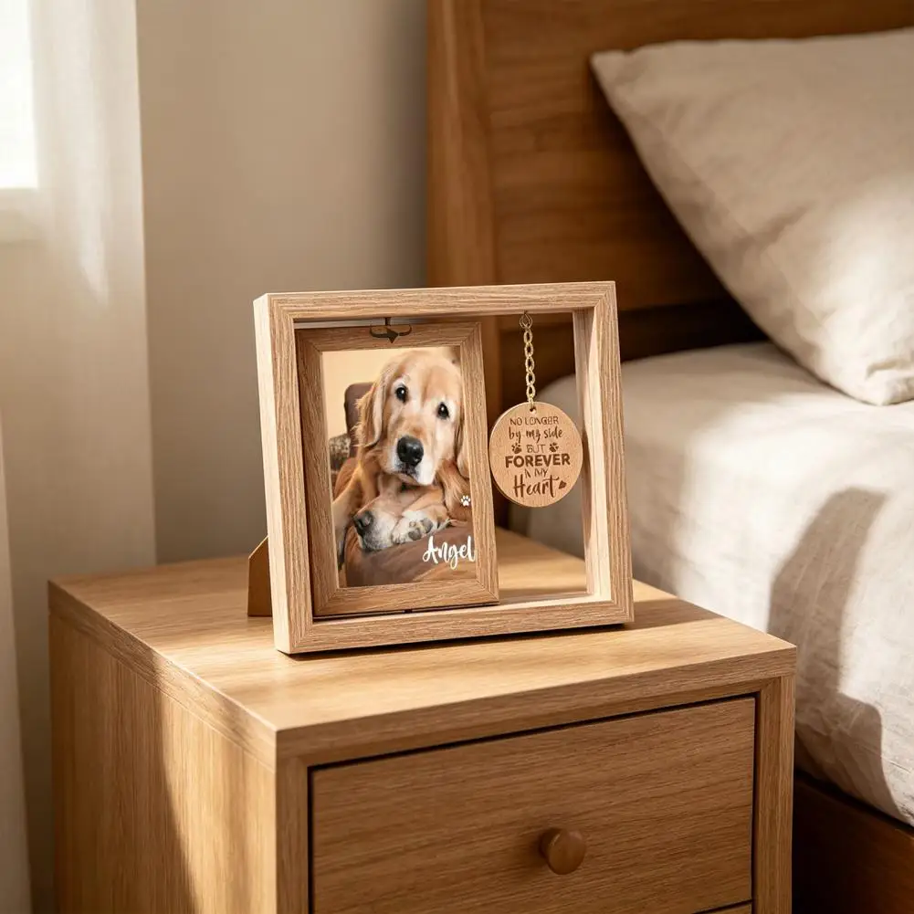 Rotatable Photo Frame Pet Wooden Photo Frame Rotatable Dog Cat Picture Display Desktop Decorative Holder for 4x6-inch Photos