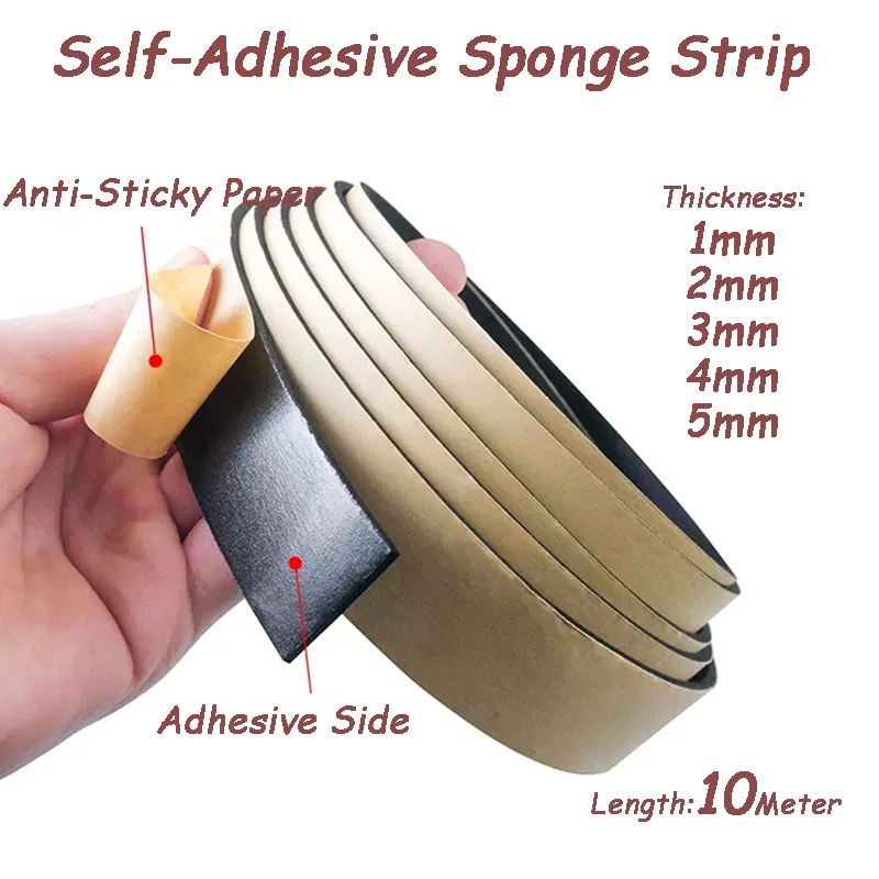 

10M Foam Strip Strong Backing Adhesive Self-Adhesive Sponge Strip Sound Insulation Anti-Collision Sealing Rubber Strip