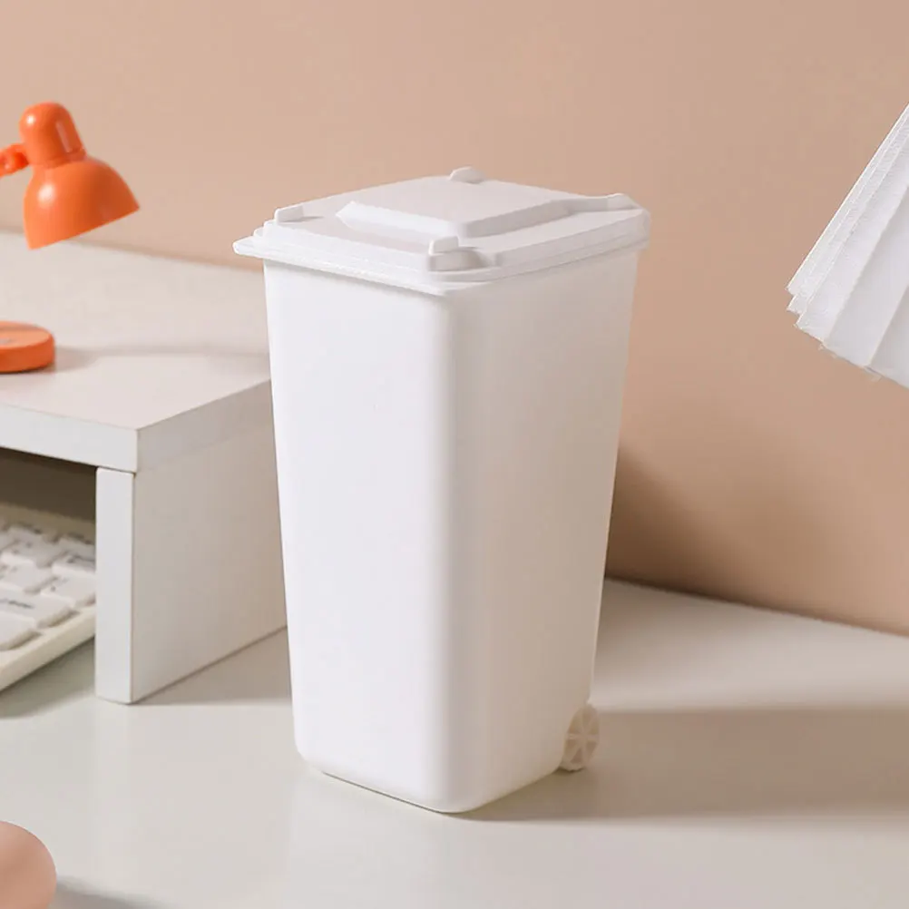

4pcs Desktop Trash Bin Mini Countertop Garbage Can Clamshell Lid Space-Saving Organizer For Office Table Sorting Recycling