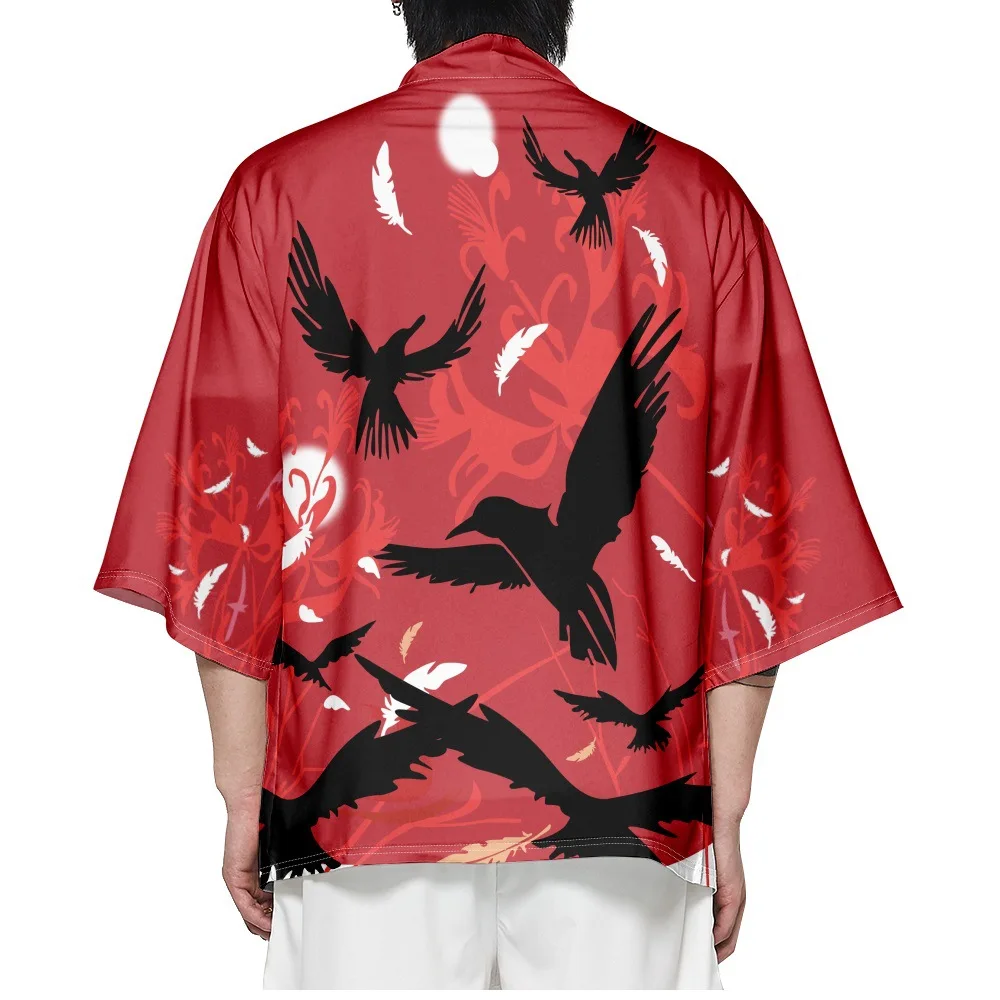 

Yukata Japanese Clothes Summer Asian Streetwear Men Red Print Kimono Cardigan Shirt Women Robe Haori Kimonos