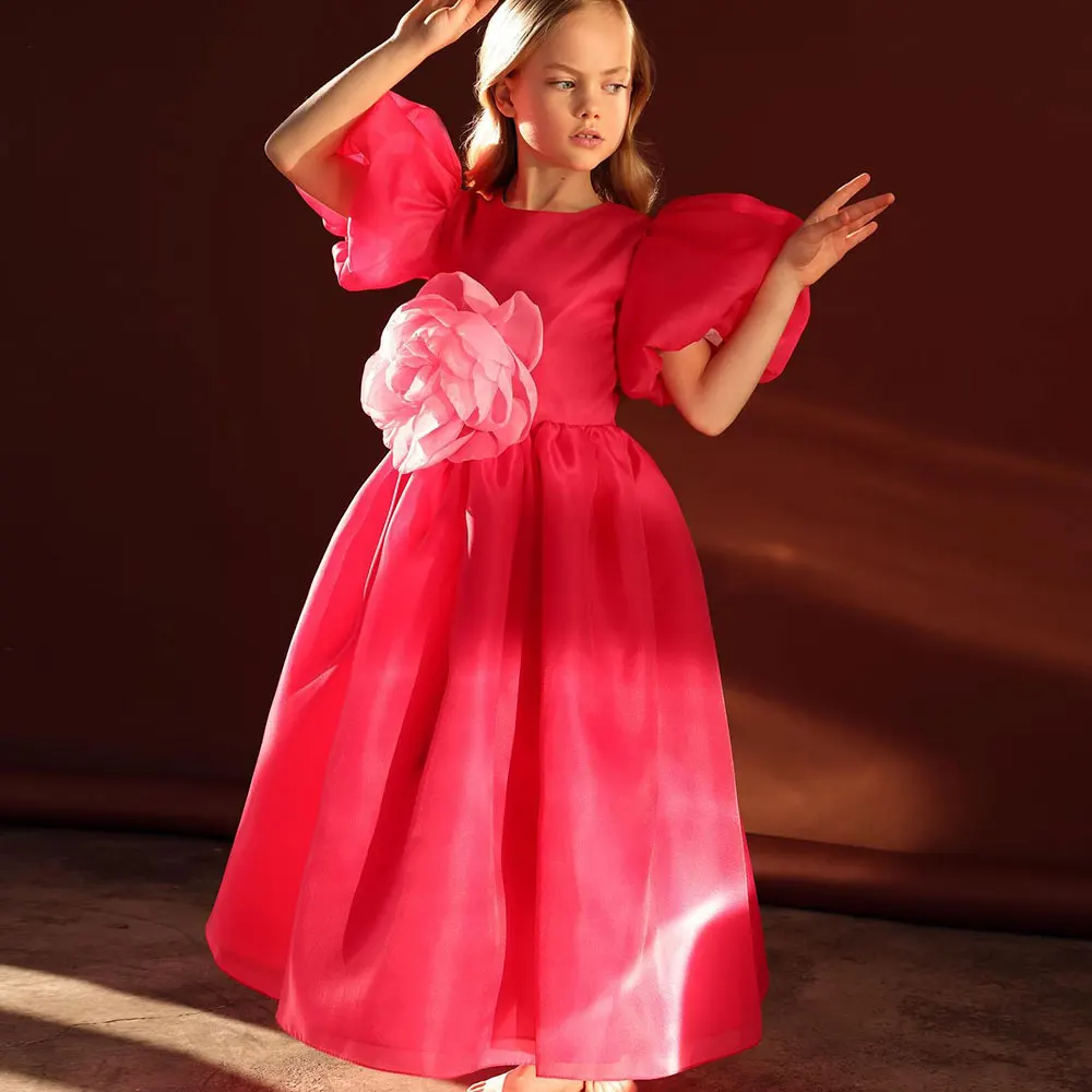 Jill Wish elegante rosso Dubai Girl Dress fiori fatti a mano principessa bambini matrimonio festa di compleanno prima comunione Ball Gown 2024 J271